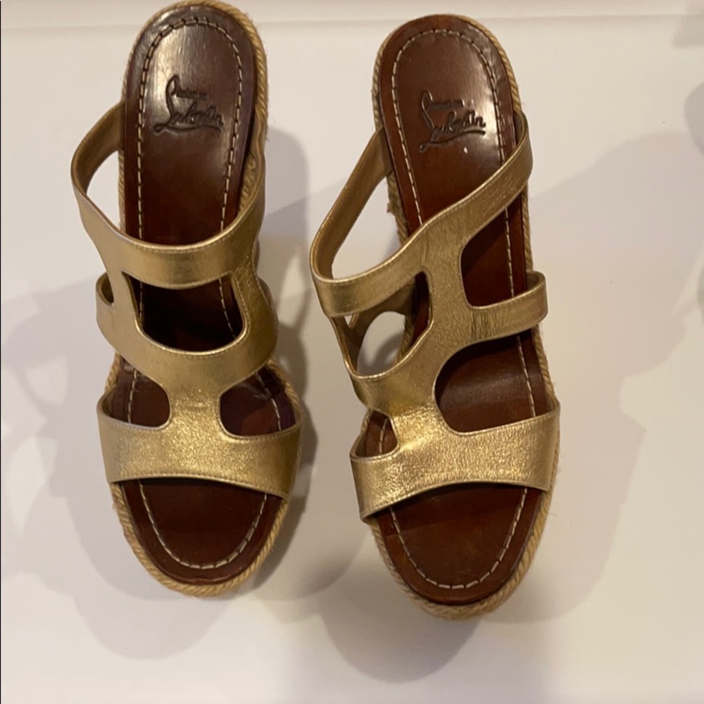 Christian Louboutin gold wedges